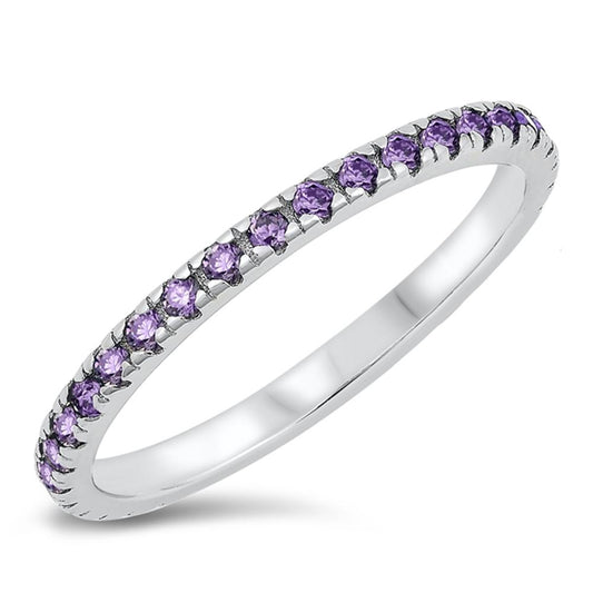Amethyst CZ Beautiful Eternity Ring New .925 Sterling Silver Band Sizes 4-10