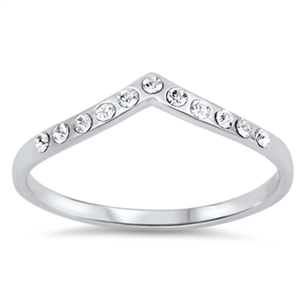 Chevron Pointed Arrow White CZ Promise Ring .925 Sterling Silver Band Sizes 3-12
