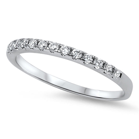 Wedding Band White CZ Classic Stackable Ring New .925 Sterling Silver Sizes 3-10