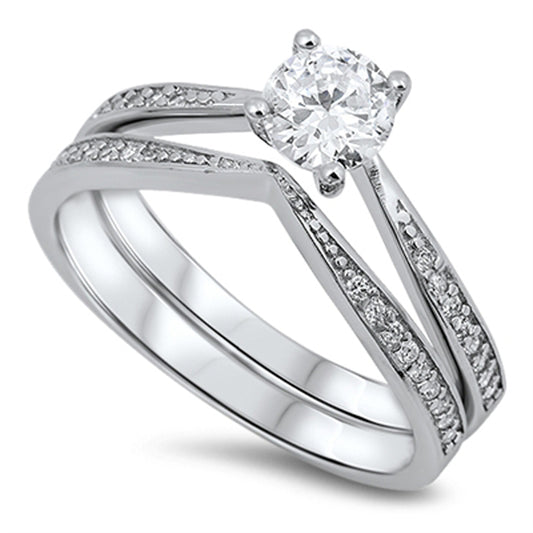 White CZ Pointed Solitaire Ring Set New .925 Sterling Silver Band Sizes 5-10