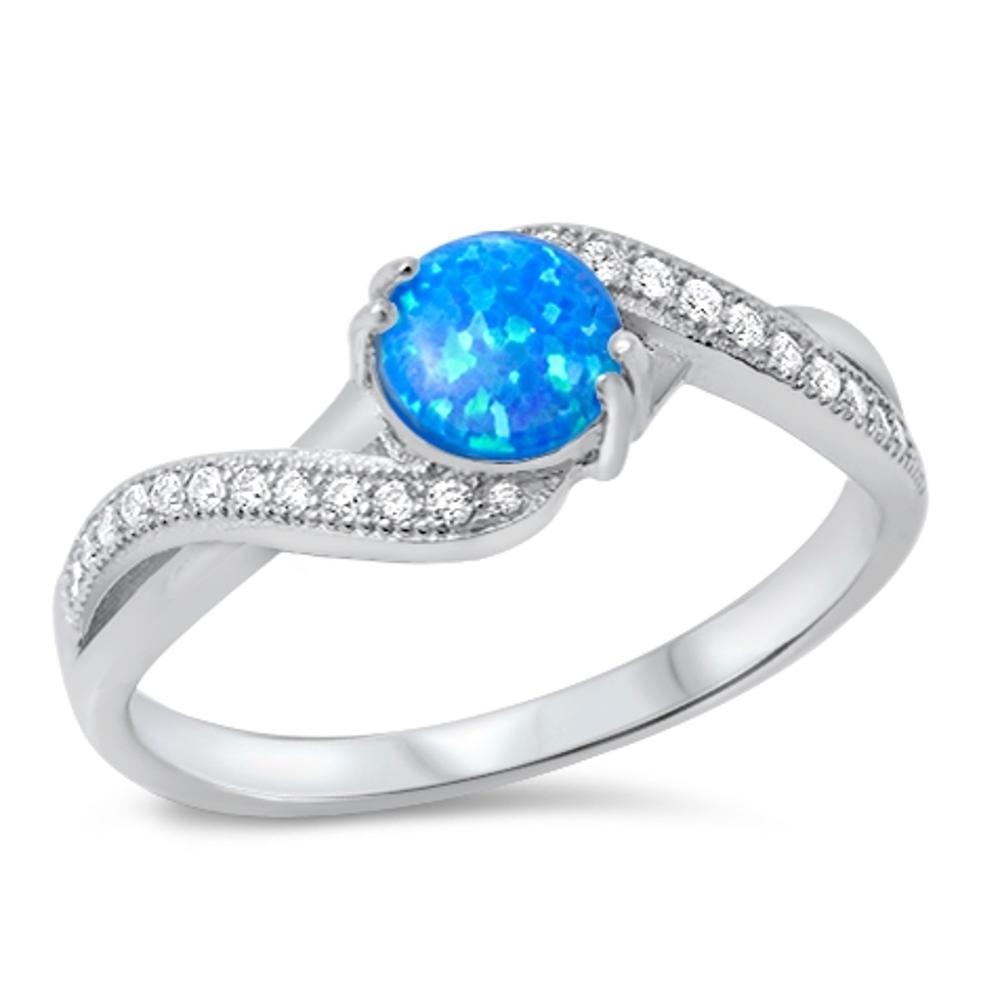 Blue Lab Opal Criss Cross Swirl Promise Ring 925 Sterling Silver Band Sizes 4-10