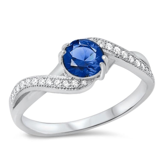 Vintage Wave Promise Ring Blue Sapphire CZ .925 Sterling Silver Band Sizes 4-10