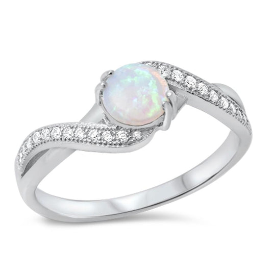 White Lab Opal Classic Criss Cross Polished Ring Sterling Silver Band Sizes 4-12