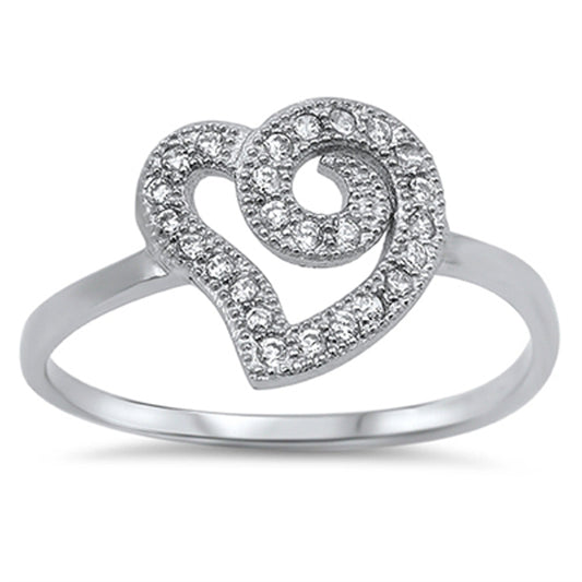 Women's Heart Clear CZ Promise Ring New .925 Sterling Silver Band Sizes 4-11
