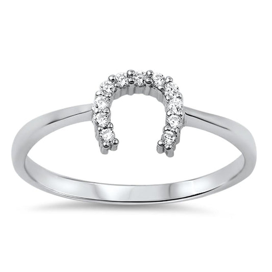 Good Luck Horseshoe U Clear CZ Unique Ring .925 Sterling Silver Band Sizes 4-10