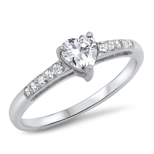 Women's Heart Solitaire Clear CZ Promise Ring .925 Sterling Silver Sizes 4-10