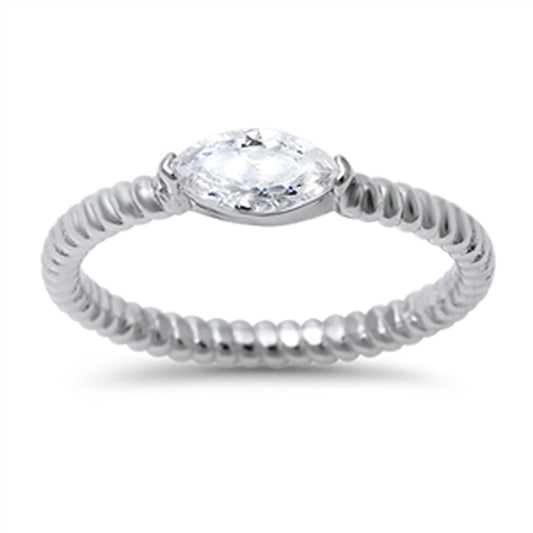 White CZ Polished Marquise Rope Ring .925 Sterling Silver Thumb Band Sizes 5-10