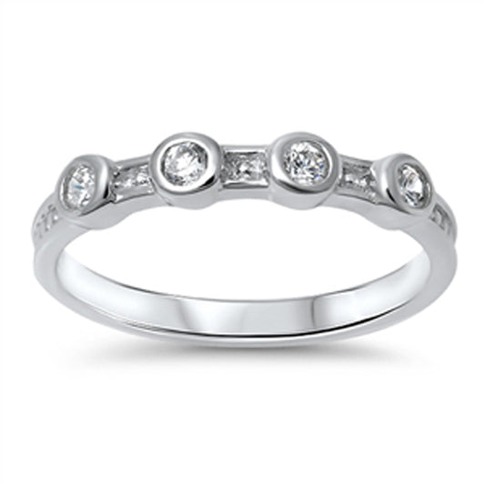 White CZ Simple Polished Circle Ring .925 Sterling Silver Thumb Band Sizes 5-10