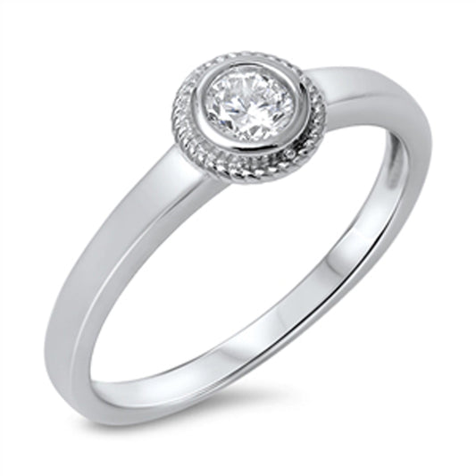 Bezel Solitaire Clear CZ Cute Bali Ring New .925 Sterling Silver Band Sizes 4-10