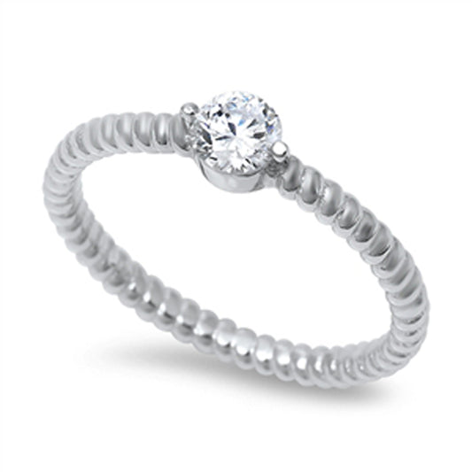 White CZ Polished Rope Solitaire Ring New .925 Sterling Silver Band Sizes 5-10