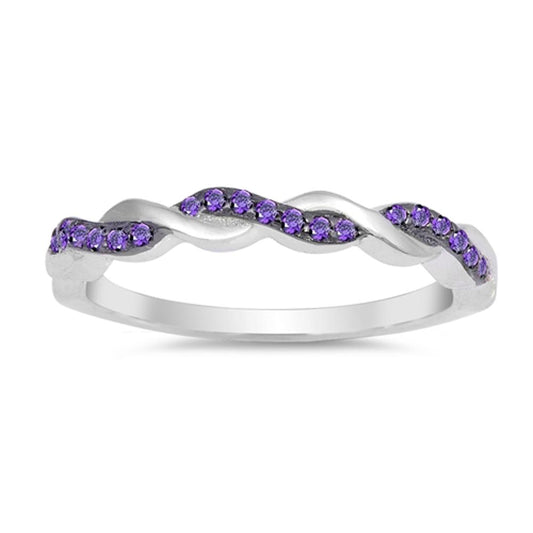 Amethyst CZ Criss Cross Knot Promise Ring .925 Sterling Silver Band Sizes 4-12