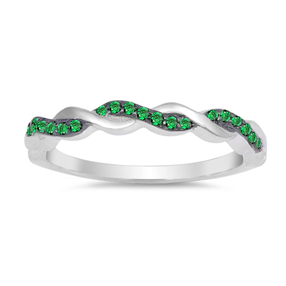 Emerald CZ Woven Mesh Braid Knot Ring New .925 Sterling Silver Band Sizes 4-12