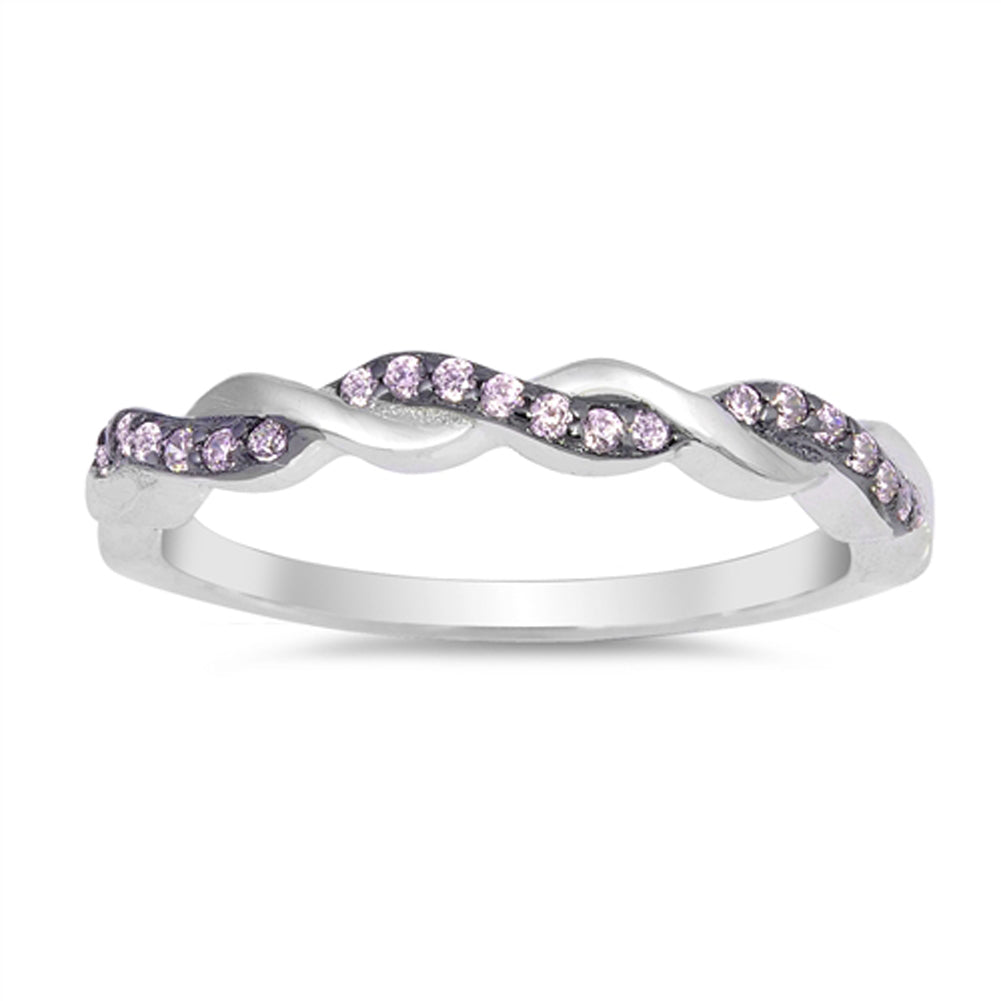 Pink CZ Criss Cross Knot Braid Ring New .925 Sterling Silver Band Sizes 4-12
