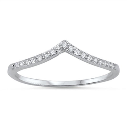 Women's Chevron White CZ Promise Ring New .925 Sterling Silver Band Sizes 4-10