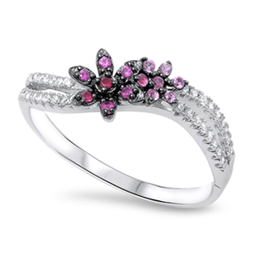 Women's Flower Ruby CZ Wholesale Ring New .925 Sterling Silver Band Sizes 5-11