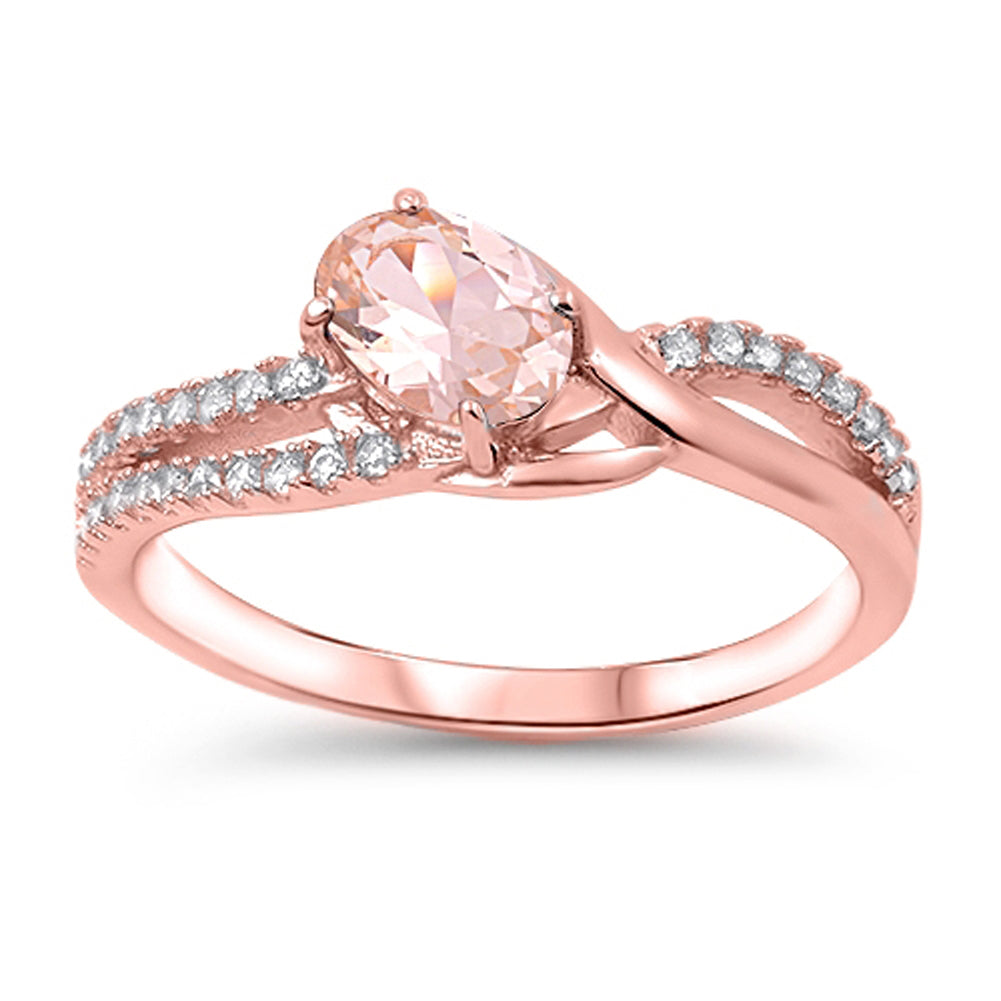 Rose Gold-Tone Oval Pink CZ Wedding Ring New 925 Sterling Silver Band Sizes 4-10