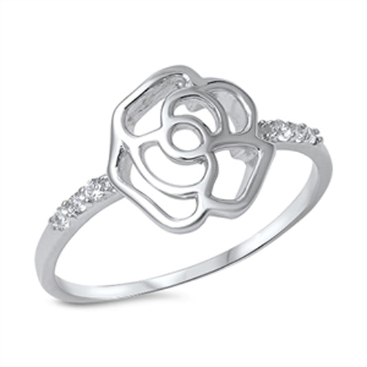 Women's Open Flower Outline White CZ Ring .925 Sterling Silver Band Sizes 4-10