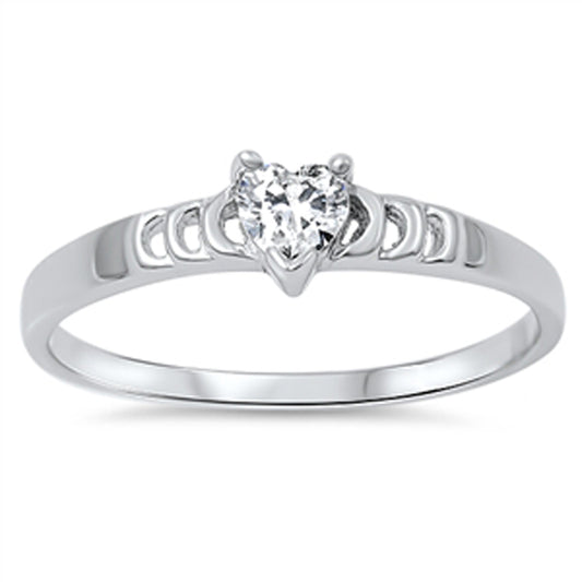 Women's Heart Clear CZ Promise Ring New .925 Sterling Silver Band Sizes 5-10