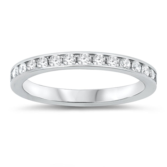 Clear CZ Eternity Stacking Wedding Ring New .925 Sterling Silver Band Sizes 4-10