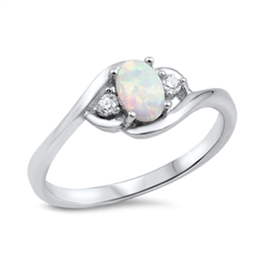 Women's Oval Clear CZ White Lab Opal Ring .925 Sterling Silver Band Sizes 4-12