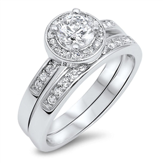 Women's Solitaire Halo Cluster CZ Wedding Ring .925 Sterling Silver Sizes 5-10