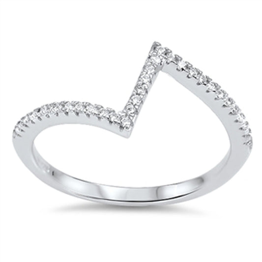 Women's Unique Line White CZ Fashion Ring .925 Sterling Silver Band Sizes 4-10