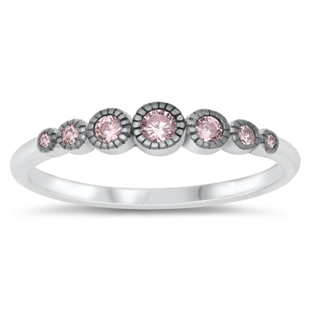 Round Pink CZ Cute Bali Fashion Ring New .925 Sterling Silver Band Sizes 4-10