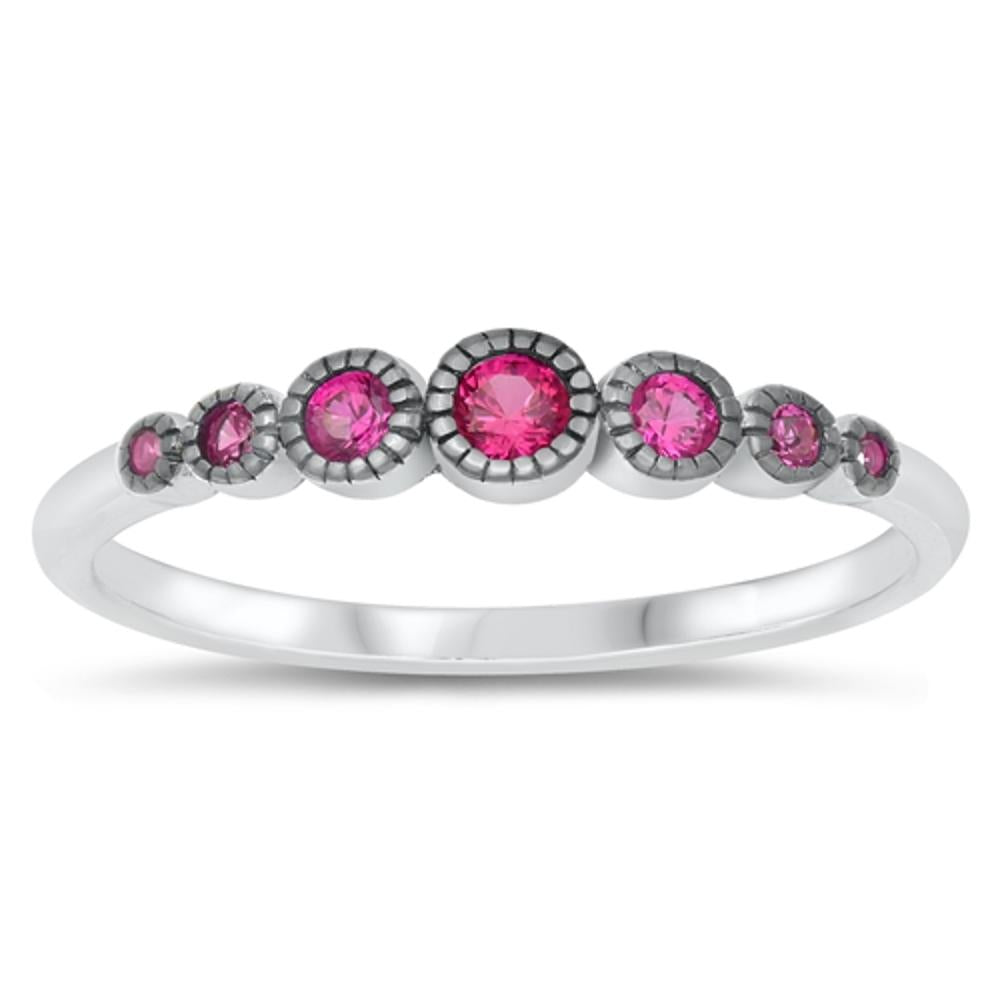 Round Ruby CZ Fashion Bali Ring New .925 Sterling Silver Band Sizes 4-10