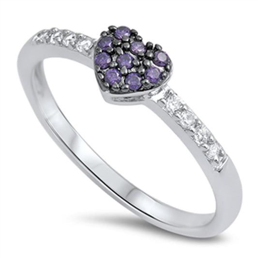 Women's Amethyst CZ Heart Promise Ring New .925 Sterling Silver Band Sizes 4-10