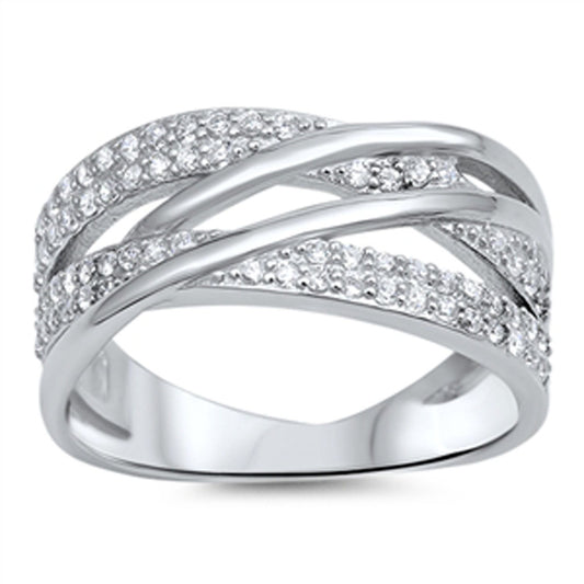 White CZ Weave Cute Women's Fashion Ring New 925 Sterling Silver Band Sizes 5-10