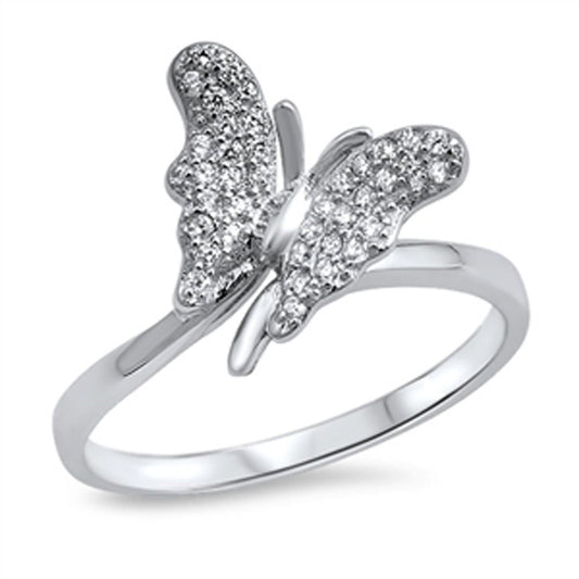 Women's Butterfly Clear CZ Cluster Wing Ring New .925 Sterling Silver Sizes 5-10