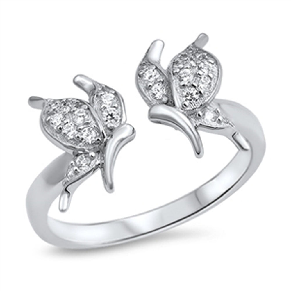 Open Butterfly Clear CZ Wings Girl Ring New .925 Sterling Silver Band Sizes 5-10