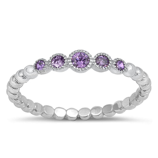 Amethyst CZ Beaded Stacking Unique Ring .925 Sterling Silver Band Sizes 4-10