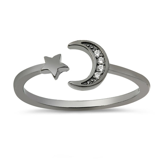 Wholesale Crescent Moon Star Open Ring New .925 Sterling Silver Band Sizes 4-10