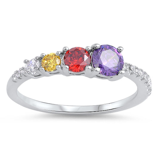 Amethyst CZ Journey Multicolor Ring New .925 Sterling Silver Band Sizes 5-10