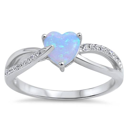 White CZ Blue Lab Opal Heart Promise Ring .925 Sterling Silver Band Sizes 5-12