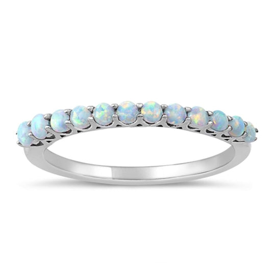 White Lab Opal Wedding Stackable Line Ring .925 Sterling Silver Band Sizes 5-10