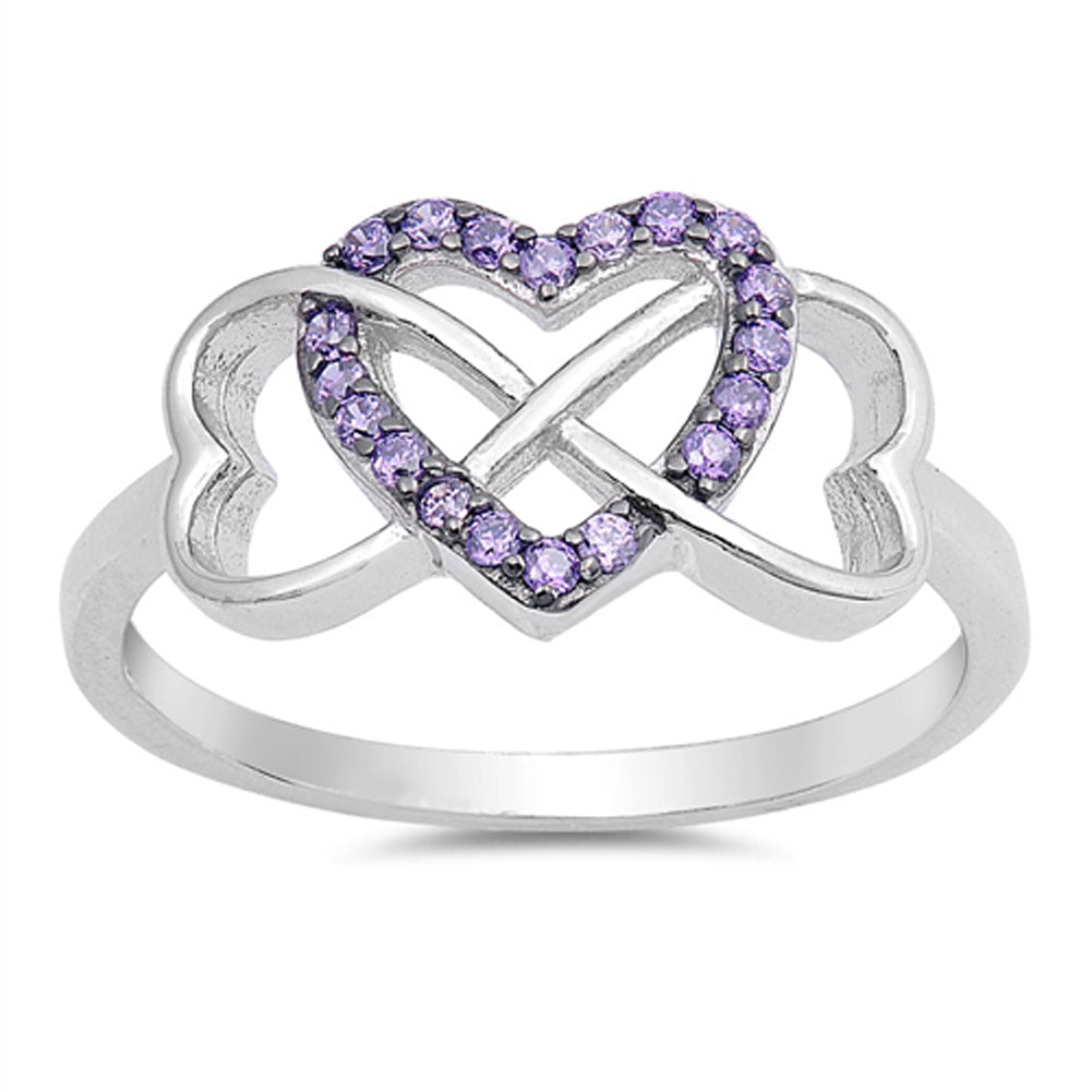 Infinity Heart Amethyst CZ Promise Ring New .925 Sterling Silver Band Sizes 4-10