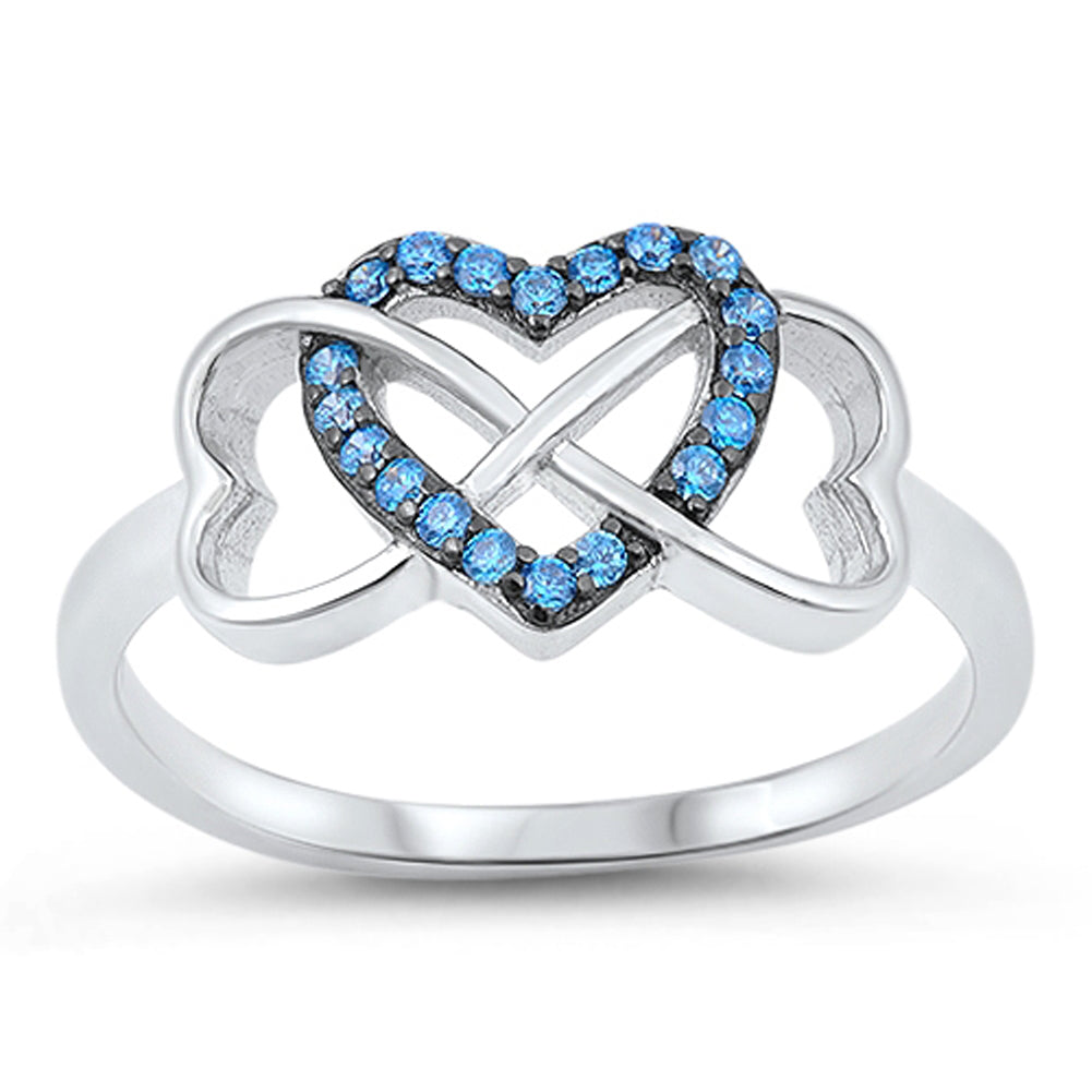 Infinity Knot Heart Blue Topaz CZ Cute Ring 925 Sterling Silver Band Sizes 4-10