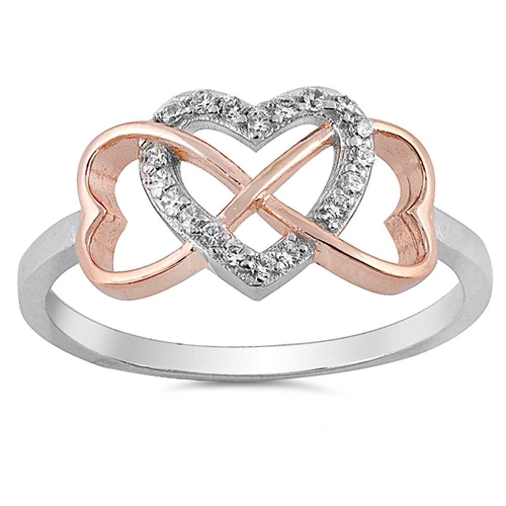 Rose Gold-Tone White CZ Heart Infinity Ring New .925 Sterling Silver Sizes 4-10