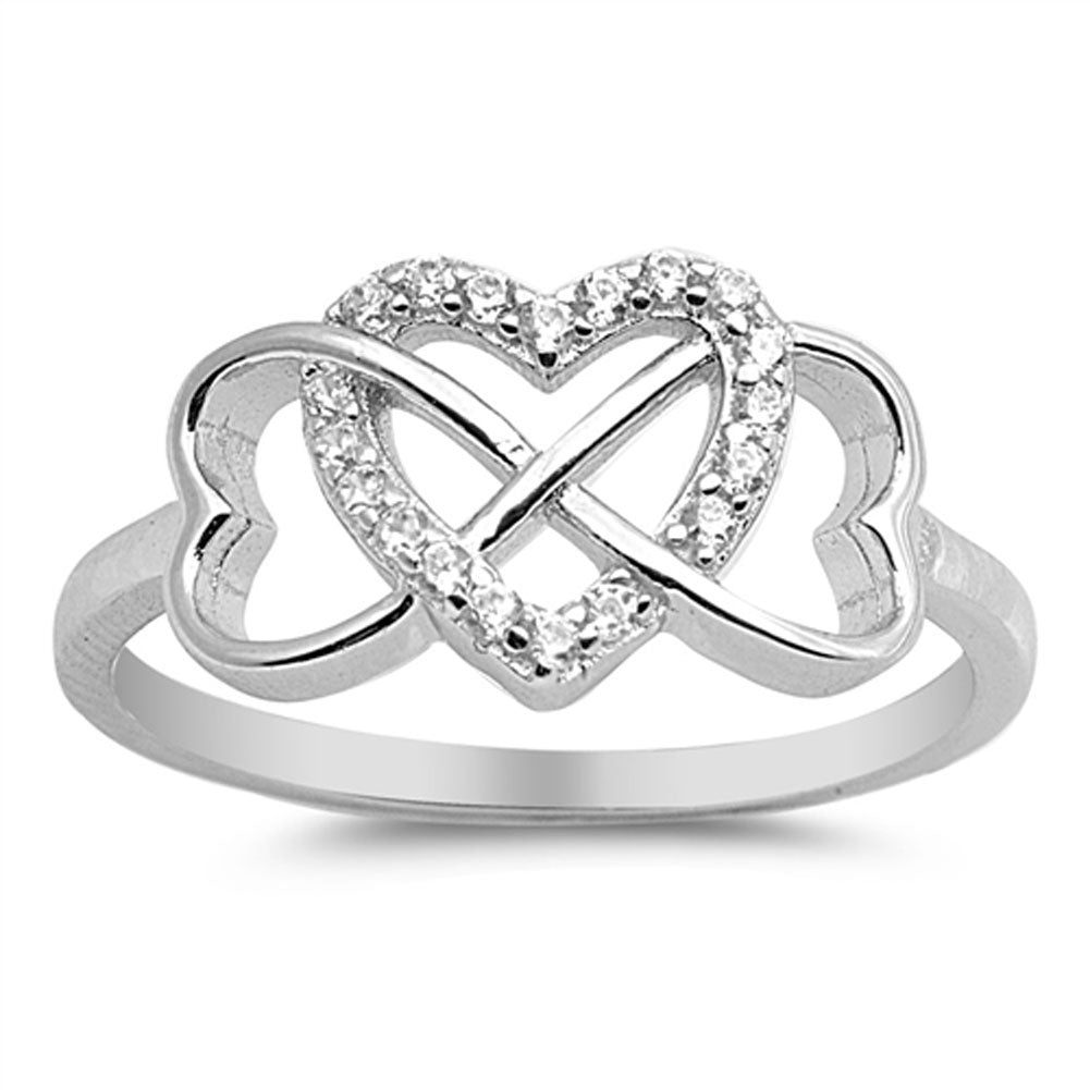 Double Heart Infinity Knot Promise White CZ Ring .925 Sterling Silver Sizes 4-12