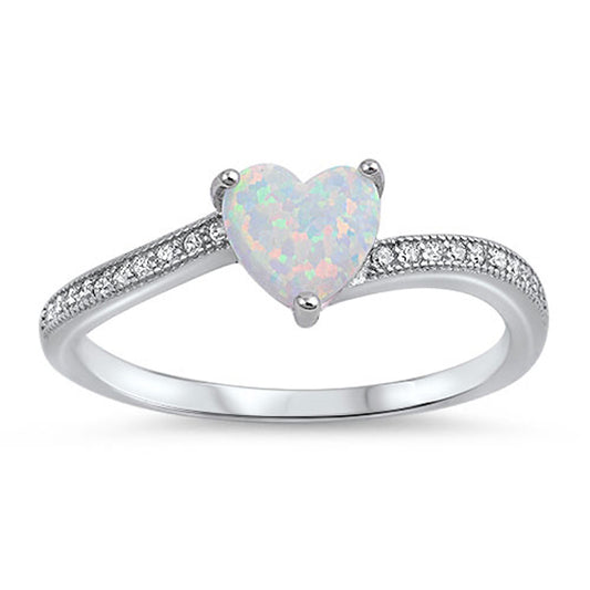 White Lab Opal Heart Promise Ring New .925 Sterling Silver Love Band Sizes 3-12