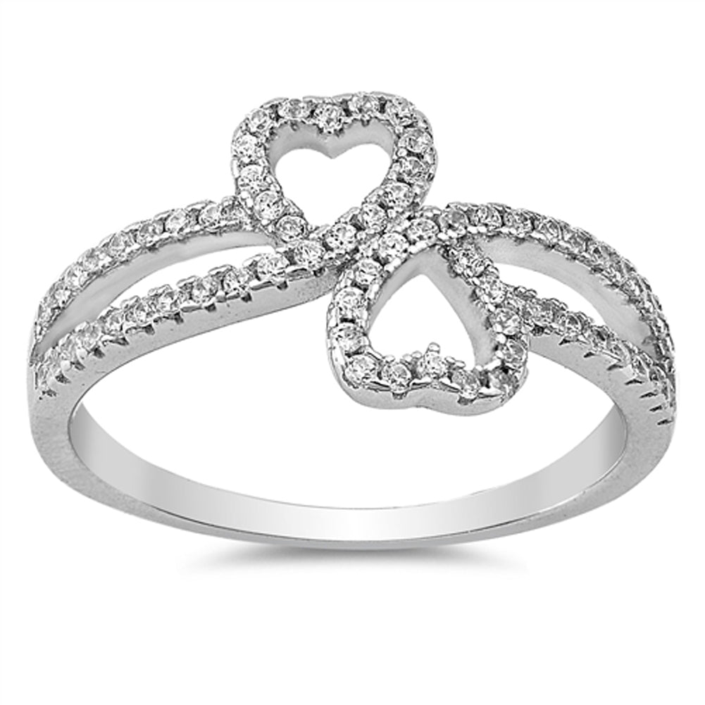 Micro Pave Heart Clear CZ Promise Ring New .925 Sterling Silver Band Sizes 4-10