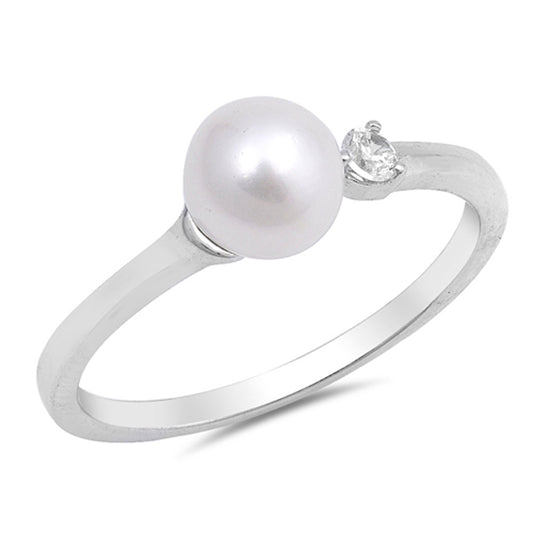 White CZ Freshwater Pearl Fashion Ring New .925 Sterling Silver Band Sizes 5-10
