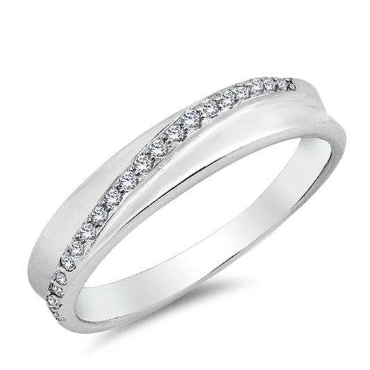 White CZ Micro Pave Line Wedding Ring New .925 Sterling Silver Band Sizes 5-10