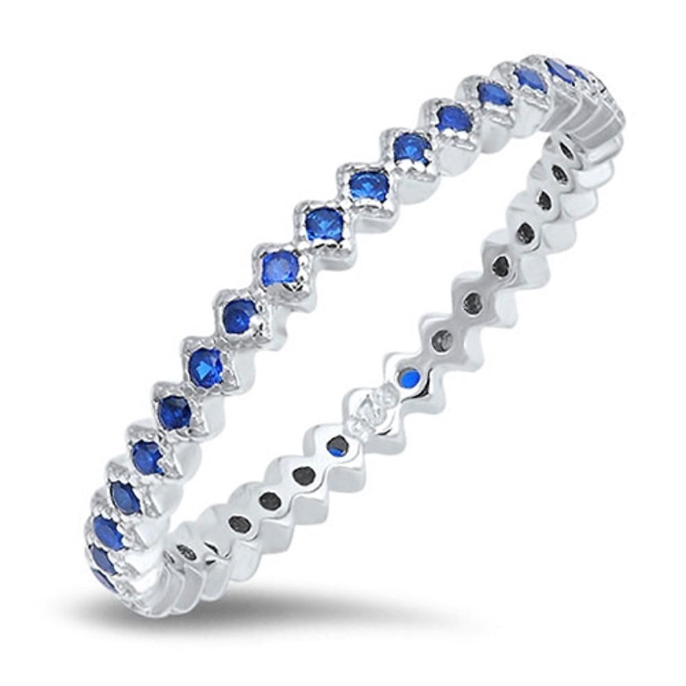 Eternity Blue Sapphire CZ Stackable Ring .925 Sterling Silver Band Sizes 4-10