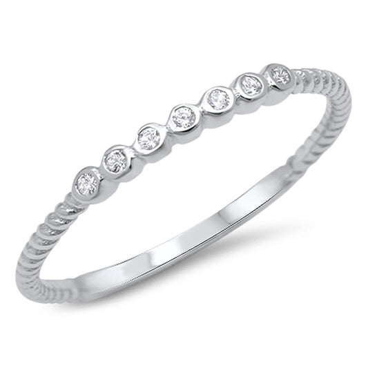 White CZ Cute Stackable Wedding Ring .925 Sterling Silver Thin Band Sizes 3-12
