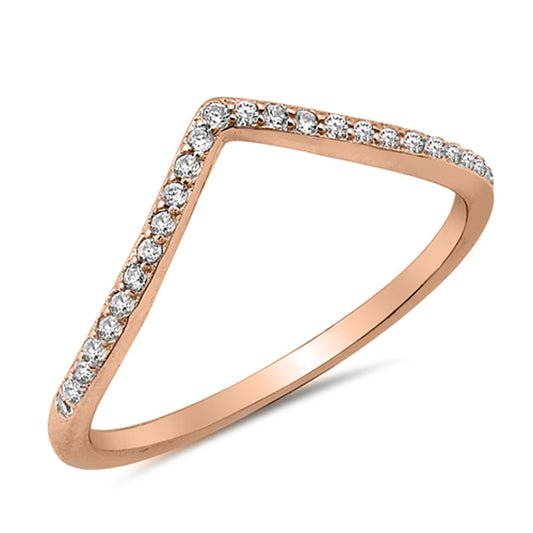 White CZ Rose Gold-Tone Chevron Stackable Ring Sterling Silver Band Sizes 4-12