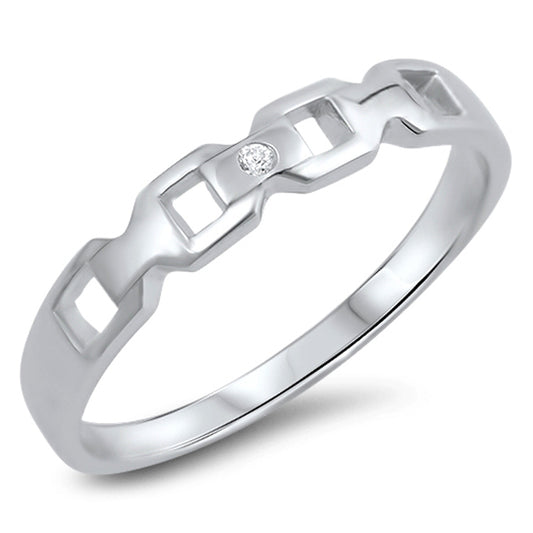 White CZ Curb Chain Link Design Ring New .925 Sterling Silver Band Sizes 5-10