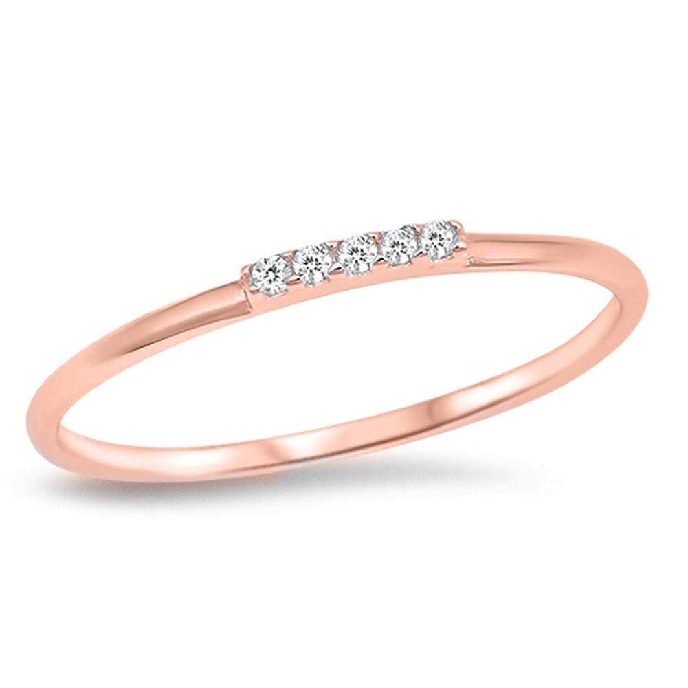 White Minimalist CZ Rose Gold-Tone Accent Dainty Sterling Silver Ring Sizes 3-12